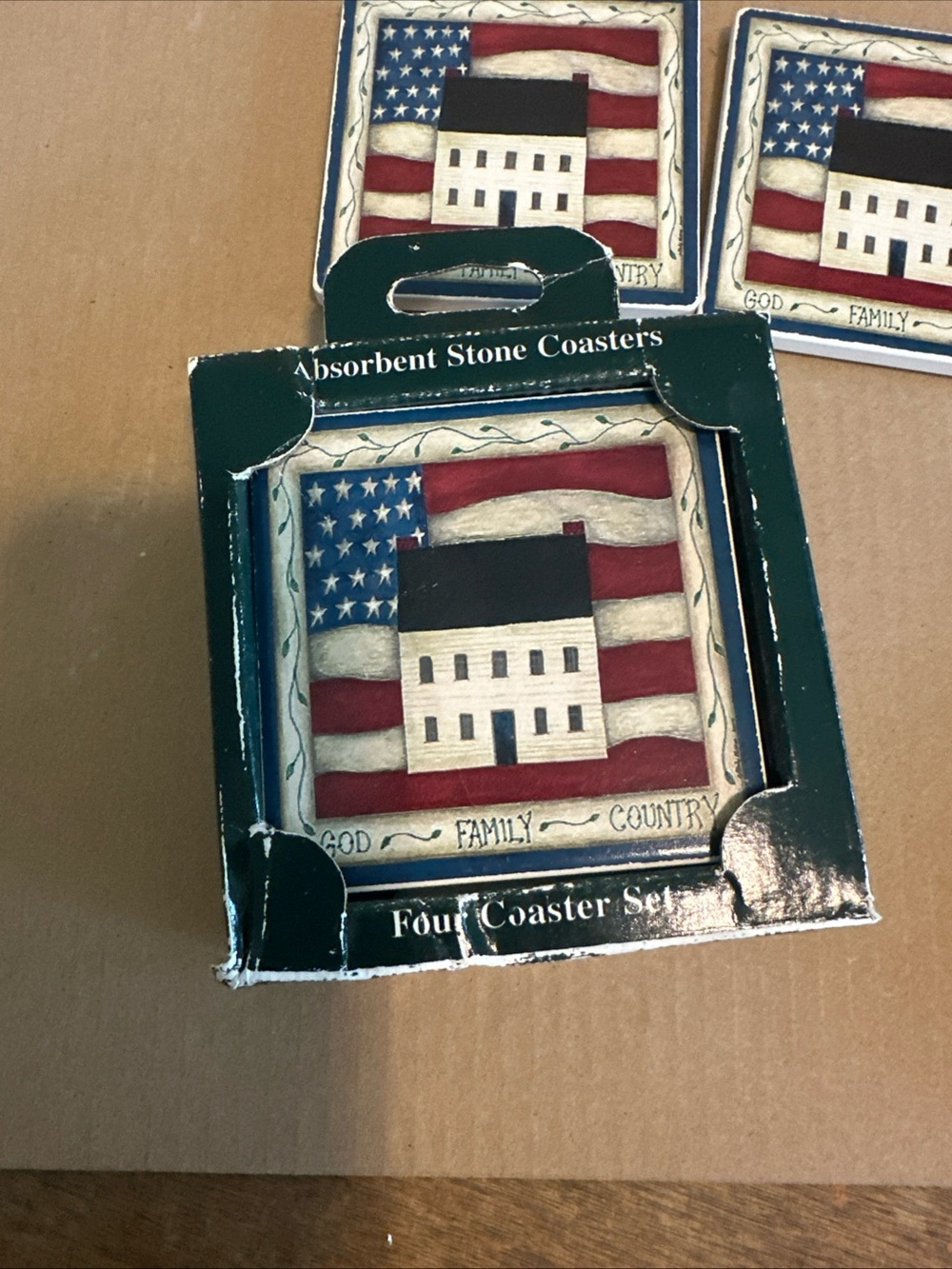 Patriotic House Flag Absorbent Stone Coasters - Set of 4